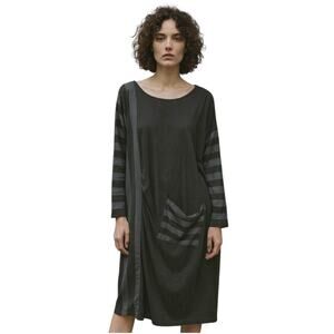 Made in Italy Brand Midi Dress, Mixed Media, Edgy Artsy Lagenlook Art to Wear  M